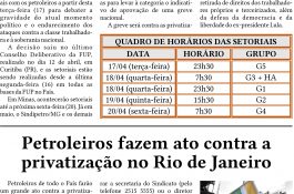 Boletim Online – 18/04/2018 – Sindipetro/MG faz setoriais com os petroleiros de Minas