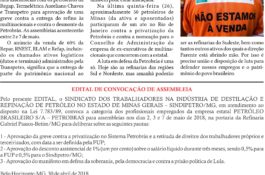 Boletim online – Sindipetro/MG convoca categoria para greve contra privatizações – 30 de abril de 2018