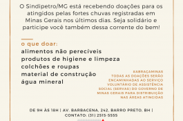Sindipetro/MG recebe doações para vítimas de fortes chuvas em Minas